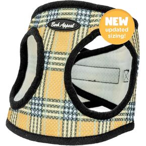 Bark Appeal Tan Plaid Step-in Dog Harness for Small-Medium Pets – Updated Sizing, Re-Measuring is Essential – Soft Vest Harness – Anti-Choke with Adjustable Strap & Heavy Duty Clip – M