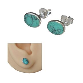 925 Sterling Silver 6x8mm Oval Reconstructed Turquoise Gemstone Stud Earrings - Small Classic Oval Studs | Handmade by MiYa Jewelry Creations