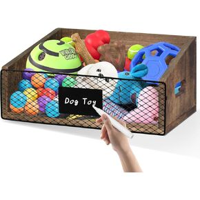 Wood Toy Storage Bin, Dog Toy Basket, Dog Toy Storage Box, Large Dog Stuff Organizer with Handle, Dog Toy Bin with Chalkboard and Marker, Toy Storage Basket for Dog Cat, Pet Stuff Storage Bin, Brown