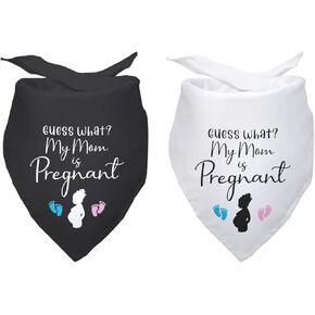 Guess What Mom is Pregnant Pregnancy Announcement Dog Bandana Funny Pet Dog Bandanas Dog Scarf Gender Reveal Photo Prop Decorations Accessories Pet Scarves Pet Accessories for Dog Lovers Pack of 2
