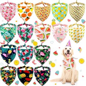 16 Pieces Fruit Dog Bandanas Washable Hawaii Pet Scarf Adjustable Triangle Dog Bibs Assortment Pet Kerchief Dog Bandana Accessories for Summer Small Medium Size Pets