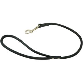 Round Genuine Rolled Leather Dog Short Leash 24" Long 3/8" Wide Black for Medium Breeds