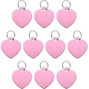 uxcell Pet ID Tags, Metal Engraving Tags, Heart-Shape Dog ID Tag, Pink Blank Tags with Key Rings for Pet Dog Cat, Stamping Pendant Decoration, 10 Pack