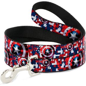 Dog Leash Captain America Shield Digital Camo Blue White Red 4 Feet Long 1.5 Inch Wide
