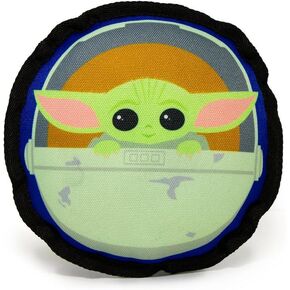Buckle-Down Dog Toy, Star Wars, Ballistic Squeaker The Mandalorian Child Chibi Carriage Pod Pose Blue 8" x 8"