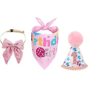 Pink Pet Clothes Party Supplies Dog Bandana Party Supplies Bandana Scarf Triangle Clothes Boy Girl Cute Dog Bow Outfits with Number for Medium Dog Birthday Party