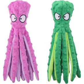 Tater's Choice Octopus Squeaky Toys, 2 Pack Assorted Colors, Soft Plush Octopus with Crinkly Sound for Dogs, Dog Toys to Keep Them Busy