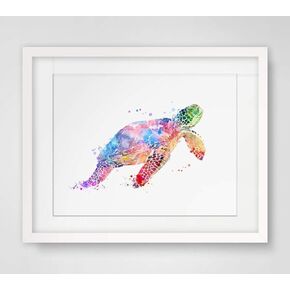 Sea Turtle Watercolor Art Print Wall Art Poster Inspiration Watercolor Painting Colorful Sea Turtle Art Paper Home Decor Marine Life 8x10 inch No Frame