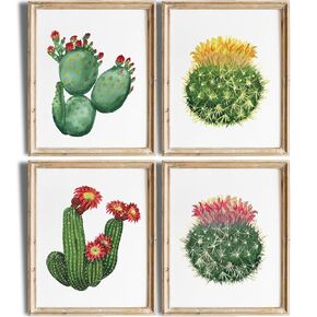 Cactus Wall Decor Art Prints (Set of 4) - Unframed - 8x10s | Vibrant Botanical Prints to Transform Your Space | Room Décor for Nature Lovers and Plant Enthusiasts | Living Room Décor | Wall Décor