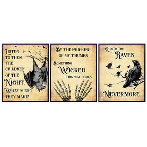 Vampire Bat, Edgar Allan Poe, The Raven Quotes Set - Creepy Spooky Bram Stoker Dracula, Shakespeare Witch, Witchcraft - Medieval Gothic Home Decor - Funny Bathroom Wall Art & Decor 11x14