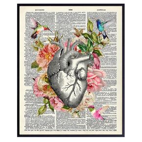 Vintage Heart Wall Art Decor - Shabby Chic, Goth, Gothic, Anatomical Wall Art Decor for Bedroom, Bathroom, Living Room, Medical Office - Gift for Nurse, Doctor, Med Student, Physician Assistant - 8x10