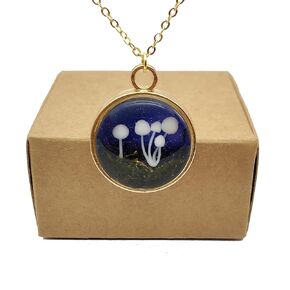Mushroom Moss 3D Landscape Starry Pendant 18k Gold Plated Chain Necklace for Women Handmade