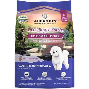Addiction Duck Royale Entrée Premium Small Breed Dry Dog Food - Ideal for Puppies, Adults & Seniors - Grain-Free/Gluten-Free Kibbles for Small Dogs - 3.lb Bag Crafted in New Zealand