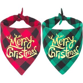 ADOGGYGO 2 Pack Dog Bandana Christmas Classic Buffalo Plaid Dog Scarf Pet Triangle Bibs Christmas Costume Accessories for Small Medium Large Dogs Cats Pets (Red & Green)