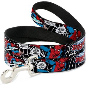 Buckle-Down Dog Leash Spider Man in Action2 Amazing Spider Man Available in Different Lengths and Widths for Small Medium Large Dogs and Cats, Multicolor, 6 Feet Long - 1.5" Wide (DL-6FT-WSPD031-W)