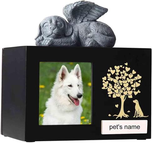 Pet Ashes Box Urns for Dog Memorial XLarge Wooden Funeral Cremation Urns with Photo Frame Memorial Keepsake Memory Box with Black Flannel as Lining Loss Pet Memorial Remembrance in Saudi Arabia