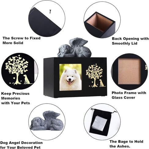 Pet Ashes Box Urns for Dog Memorial XLarge Wooden Funeral Cremation Urns with Photo Frame Memorial Keepsake Memory Box with Black Flannel as Lining Loss Pet Memorial Remembrance in Saudi Arabia
