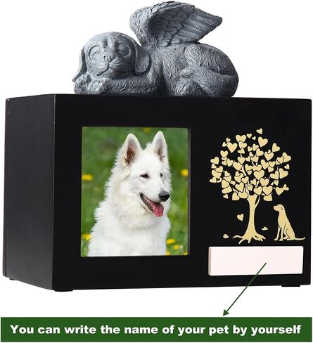 Pet Ashes Box Urns for Dog Memorial XLarge Wooden Funeral Cremation Urns with Photo Frame Memorial Keepsake Memory Box with Black Flannel as Lining Loss Pet Memorial Remembrance in Saudi Arabia