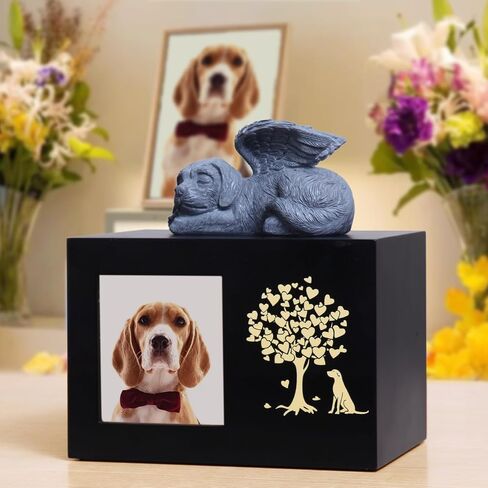 Pet Ashes Box Urns for Dog Memorial XLarge Wooden Funeral Cremation Urns with Photo Frame Memorial Keepsake Memory Box with Black Flannel as Lining Loss Pet Memorial Remembrance in Saudi Arabia