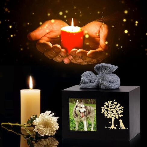 Pet Ashes Box Urns for Dog Memorial XLarge Wooden Funeral Cremation Urns with Photo Frame Memorial Keepsake Memory Box with Black Flannel as Lining Loss Pet Memorial Remembrance in Saudi Arabia