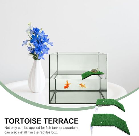 Mipcase Reptile 2pcs Lawn Turtle Basking Platform Turtle Resting Basking Platform Tortoise Climbing Ladder Simulation Grass Turtle Ramp for Turtle Tank Reptisoil in Saudi Arabia
