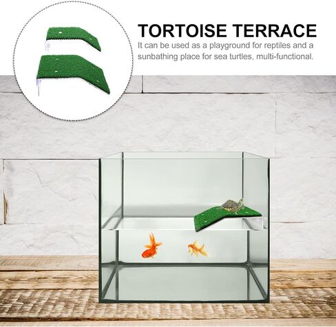 Mipcase Reptile 2pcs Lawn Turtle Basking Platform Turtle Resting Basking Platform Tortoise Climbing Ladder Simulation Grass Turtle Ramp for Turtle Tank Reptisoil in Saudi Arabia