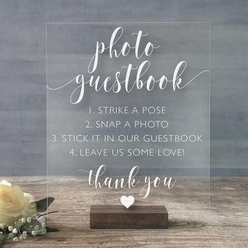 Wedding Photo Guestbook Sign: Wedding Guest Book Sign-in – 8x10 Clear Acrylic Sign with Clear Acrylic Stand – Handmade & Hand-Painted Sign Our Guestbook Message Sign (8X10, Dark Walnut Stand) in Saudi Arabia