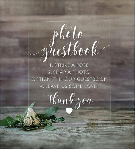 Wedding Photo Guestbook Sign: Wedding Guest Book Sign-in – 8x10 Clear Acrylic Sign with Clear Acrylic Stand – Handmade & Hand-Painted Sign Our Guestbook Message Sign (8X10, Dark Walnut Stand) in Saudi Arabia