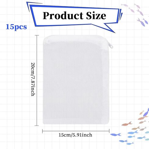 15 Pcs Fish Tank Filter Media Bags 8x6 Inch Aquarium Filter Material Fine Net with Zipper White Reusable Aquarium Mesh Filter Media Bags for Activated Carbon Ceramic Rings Bio Filter Balls in Saudi Arabia