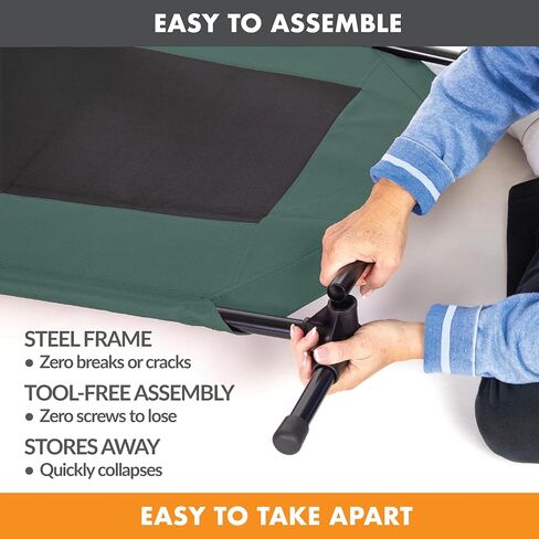 أسرة مهود الكلاب من K&H Pet Products للكلاب الكبيرة - سرير مرتفع للكلاب في الهواء الطلق - سرير تبريد أرجوحة للكلاب المرتفعة - سرير كلب محمول قابل للغسل - إطار معدني متين للخدمة الشاقة، كبير، شبكة خضراء/سوداء in Kuwait