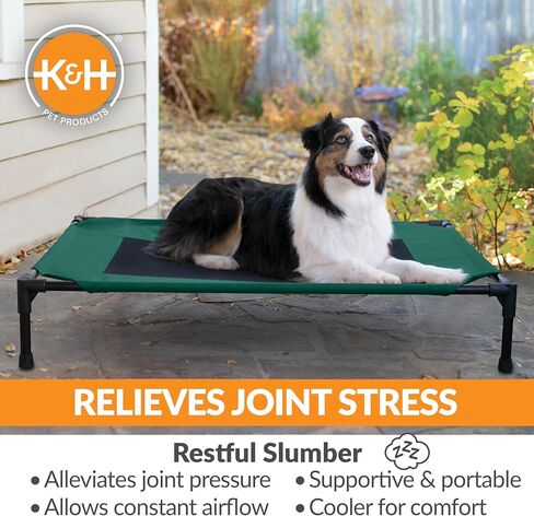 أسرة مهود الكلاب من K&H Pet Products للكلاب الكبيرة - سرير مرتفع للكلاب في الهواء الطلق - سرير تبريد أرجوحة للكلاب المرتفعة - سرير كلب محمول قابل للغسل - إطار معدني متين للخدمة الشاقة، كبير، شبكة خضراء/سوداء in Kuwait