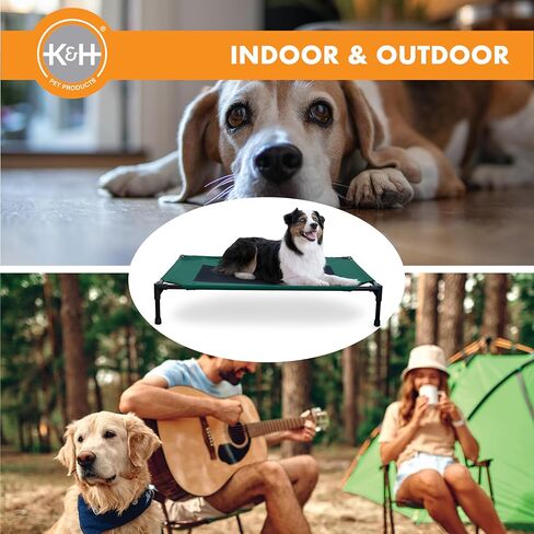 أسرة مهود الكلاب من K&H Pet Products للكلاب الكبيرة - سرير مرتفع للكلاب في الهواء الطلق - سرير تبريد أرجوحة للكلاب المرتفعة - سرير كلب محمول قابل للغسل - إطار معدني متين للخدمة الشاقة، كبير، شبكة خضراء/سوداء in Kuwait