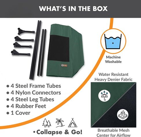 أسرة مهود الكلاب من K&H Pet Products للكلاب الكبيرة - سرير مرتفع للكلاب في الهواء الطلق - سرير تبريد أرجوحة للكلاب المرتفعة - سرير كلب محمول قابل للغسل - إطار معدني متين للخدمة الشاقة، كبير، شبكة خضراء/سوداء in Kuwait