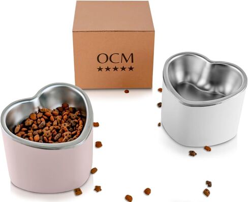 Raised Cat Bowl – 8Oz Heart Shaped Bowl for Cats, Small Dogs – Elevated Cat Bowls Promote Digestion, Swallowing – Non-Slip Dishwasher Safe Cat Food Bowls – Food Grade Stainless Steel (Pink) in Saudi Arabia