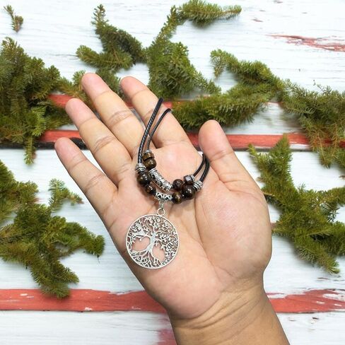 Double Layer Tree of Life Pendant Necklace Wood Beaded Jewelry Gifts for Mens Womens Wife Her Daughter Mom Grandma (Silver) in Saudi Arabia