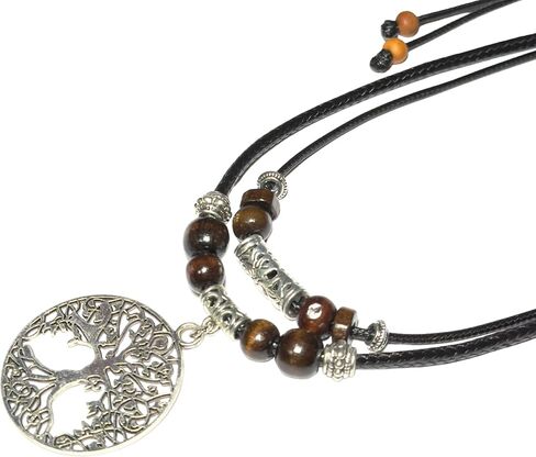 Double Layer Tree of Life Pendant Necklace Wood Beaded Jewelry Gifts for Mens Womens Wife Her Daughter Mom Grandma (Silver) in Saudi Arabia