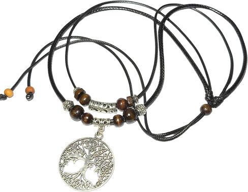 Double Layer Tree of Life Pendant Necklace Wood Beaded Jewelry Gifts for Mens Womens Wife Her Daughter Mom Grandma (Silver) in Saudi Arabia