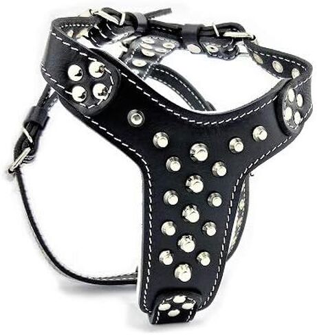 Bestia Studded Leather Harness. French Bulldog Size. 100% Leather. Handmade in Europe in Saudi Arabia