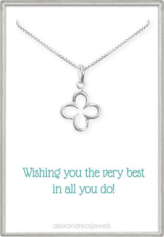 Small and Dainty Sterling Silver Four Leaf Clover Necklace for Women, Shamrock Necklace, Good Luck Charm Necklace, St. Patrick's Day Gift (16 inches plus 2-inch extender) in Kuwait