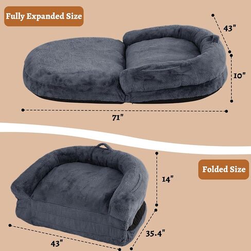 GAOMON Human Size Dog Bed for Adult, Foldable Adult Dog Bed for Humans, 71"x43"x10" Giant Dog Bed with Washable Faux Fur Cover Fits You and Pets, Napping Dog Bed, Dark Grey in Saudi Arabia