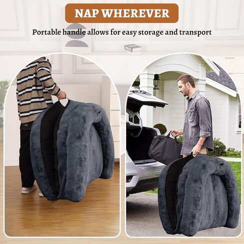 GAOMON Human Size Dog Bed for Adult, Foldable Adult Dog Bed for Humans, 71"x43"x10" Giant Dog Bed with Washable Faux Fur Cover Fits You and Pets, Napping Dog Bed, Dark Grey in Saudi Arabia