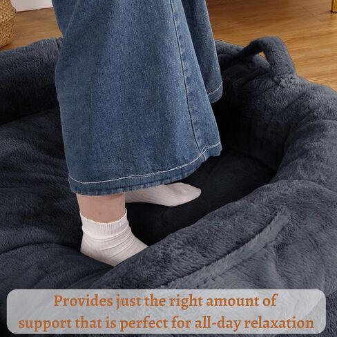 GAOMON Human Size Dog Bed for Adult, Foldable Adult Dog Bed for Humans, 71"x43"x10" Giant Dog Bed with Washable Faux Fur Cover Fits You and Pets, Napping Dog Bed, Dark Grey in Saudi Arabia