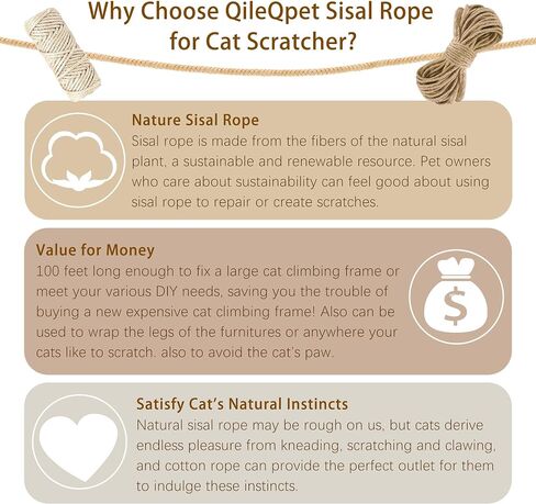Sisal Rope for Cat Scratching Post Tree-1/4 Inch by 100 Ft, Cat Tree Rope Twine for Cat Scratching Post Replacement (Green/White/Natural Mix Color) in Saudi Arabia