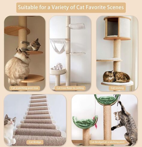 Sisal Rope for Cat Scratching Post Tree-1/4 Inch by 100 Ft, Cat Tree Rope Twine for Cat Scratching Post Replacement (Green/White/Natural Mix Color) in Saudi Arabia