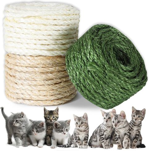 Sisal Rope for Cat Scratching Post Tree-1/4 Inch by 100 Ft, Cat Tree Rope Twine for Cat Scratching Post Replacement (Green/White/Natural Mix Color) in Saudi Arabia