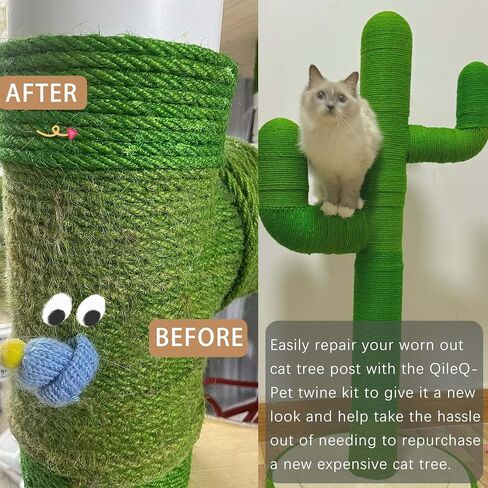 Sisal Rope for Cat Scratching Post Tree-1/4 Inch by 100 Ft, Cat Tree Rope Twine for Cat Scratching Post Replacement (Green/White/Natural Mix Color) in Saudi Arabia