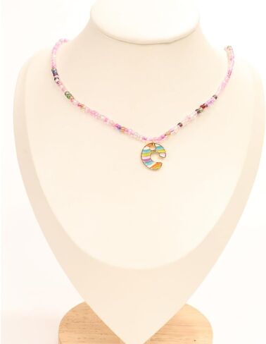 Handmade Letter Choker Necklace Colorful Seed Bead Bohemia Gold Initial Necklaces for Women (m) in Saudi Arabia