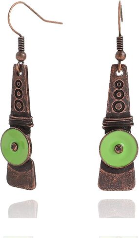 Bohemian Hangdmade Bronze Earrings for Women Girls Creative Delicate Vintage Boho Artist Handcrafted Wrap Wire Craved Texture Dangle Drop Statement Earrings Birthday Jewelry Gifts (Green) in Saudi Arabia