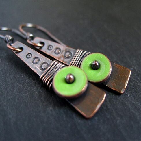 Bohemian Hangdmade Bronze Earrings for Women Girls Creative Delicate Vintage Boho Artist Handcrafted Wrap Wire Craved Texture Dangle Drop Statement Earrings Birthday Jewelry Gifts (Green) in Saudi Arabia
