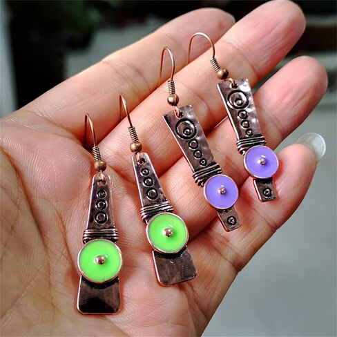 Bohemian Hangdmade Bronze Earrings for Women Girls Creative Delicate Vintage Boho Artist Handcrafted Wrap Wire Craved Texture Dangle Drop Statement Earrings Birthday Jewelry Gifts (Green) in Saudi Arabia